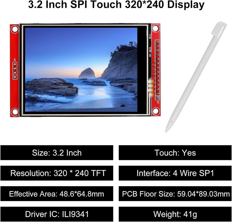 XIITIA 2pcs 3.2" SPI TFT LCD Display Touch Panel ILI9341 240x320 TFT LCD Touch Screen Shield 5V/3.3V STM32 Display Module SPI Serial with Touch Pen - Image 4